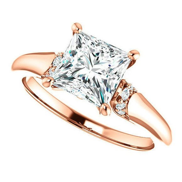 3.0Carat -8.0mm Princess Moissanite Accented Engagement Ring - Picture 10 of 15